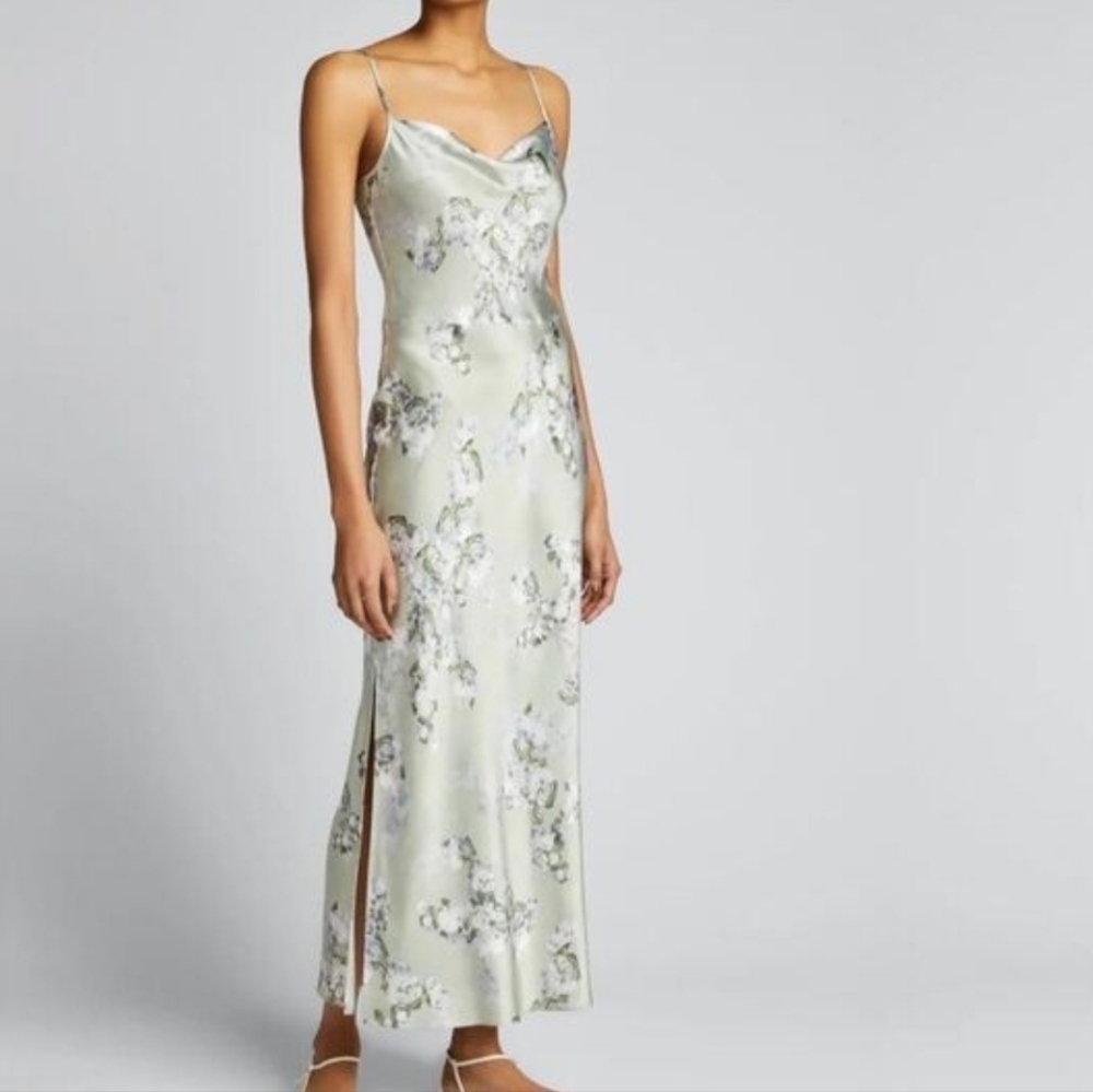 Vince Hazy Blossom Cowl Neck Satin Floral Slip Dress Party Wedding Women's 2 NWT